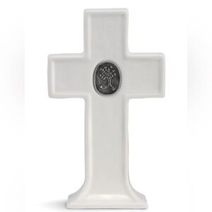 Gift From Above White Ceramic Standing Cross With Pewter Tree of Life Medallion